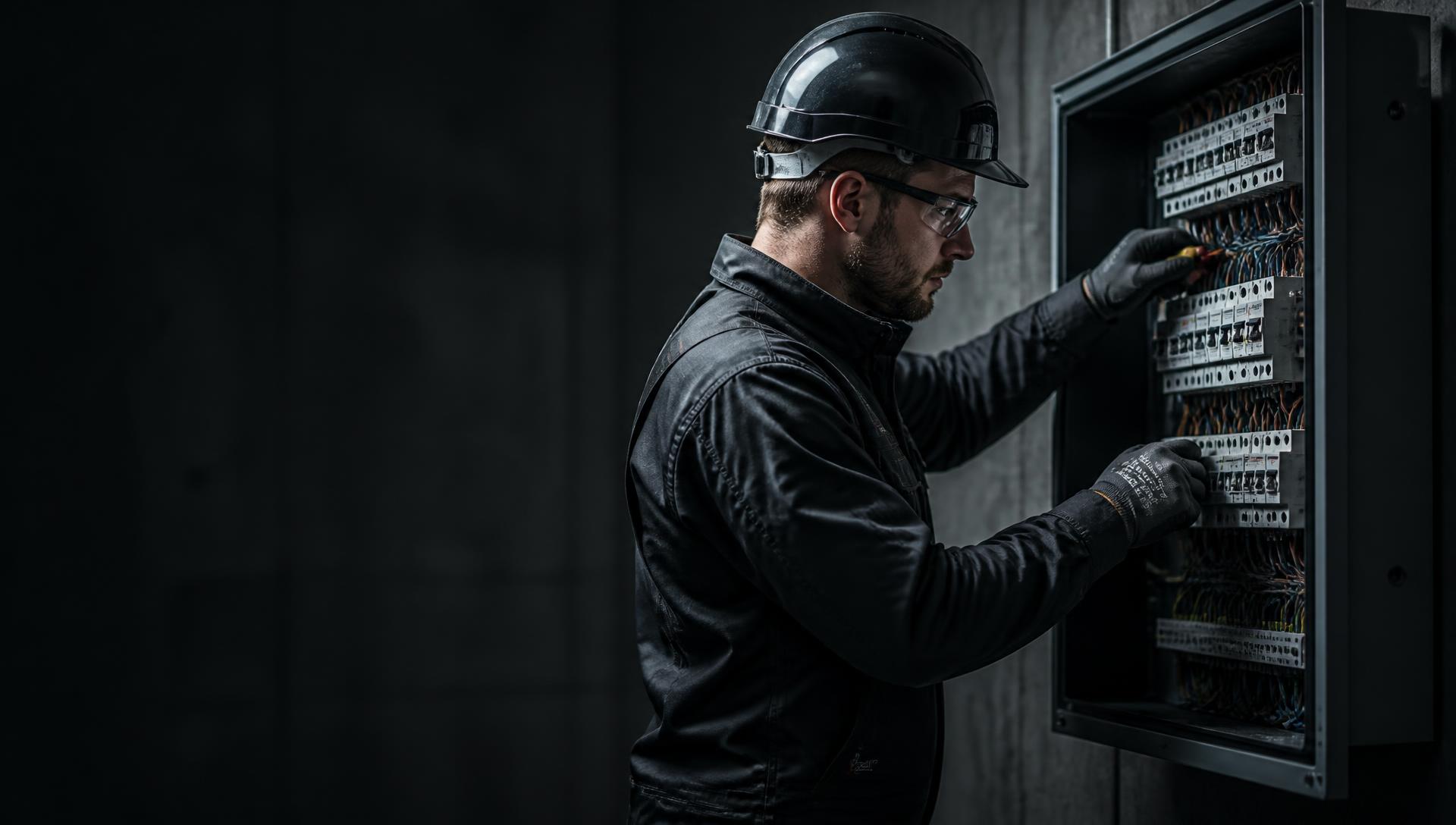 Fox Contractors electrician working on a commercial distribution board